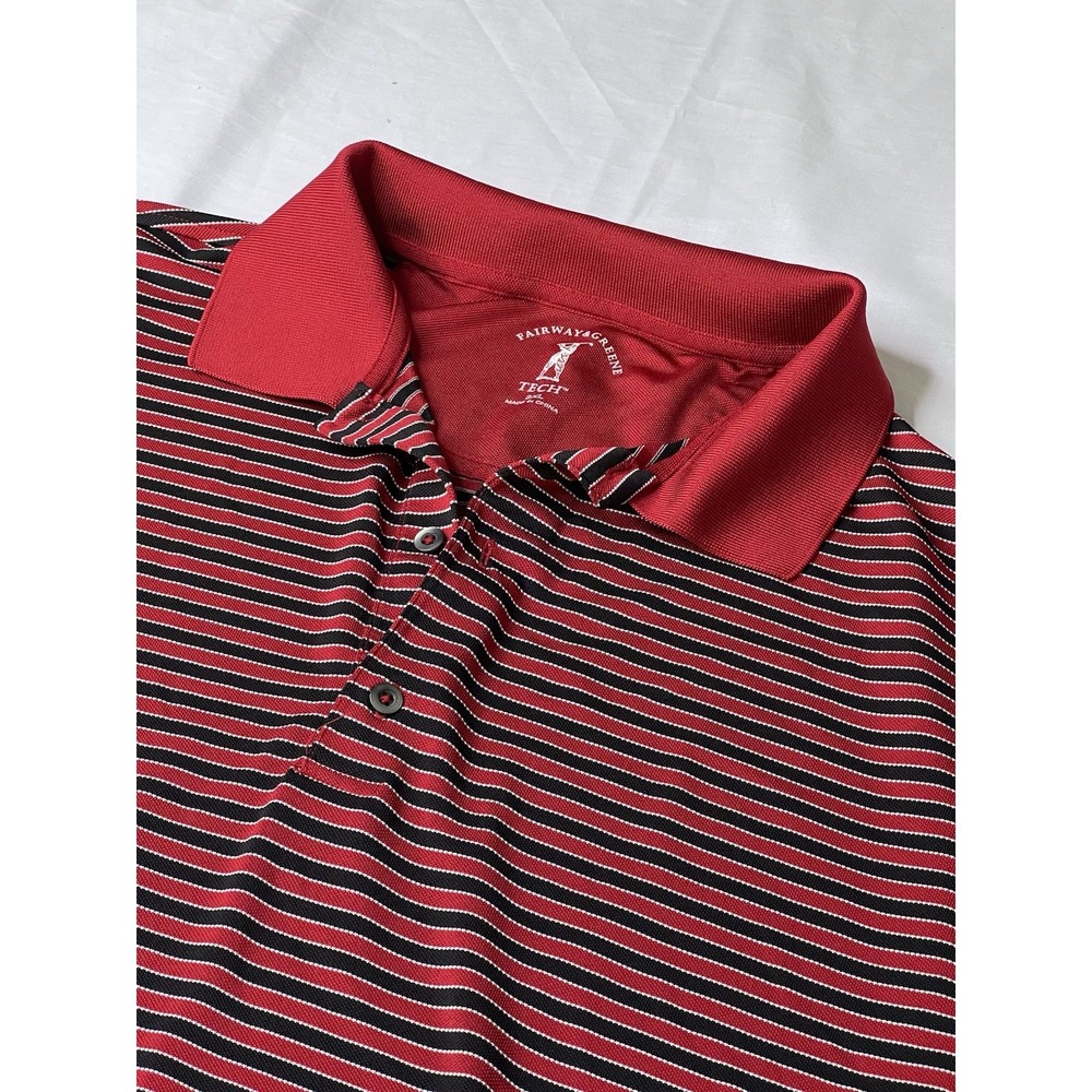 Fairway & Green‎ Tech Men's Golf Short Sleeve Polo Size 2XL Black Red Stripe